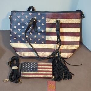 Ruby Collection American Flag Purse and Alfa Bags Wallet Patriotic NWT